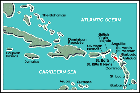 Nevis Map #2 - Nevis In Relation To The Rest Of The Caribbean Islands